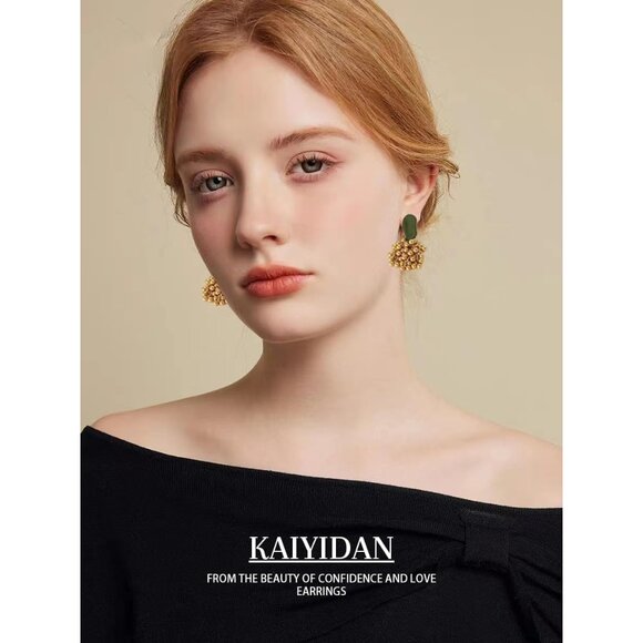 Geometric Gold Balls Statement Vintage Cute Long Earring for Women Jewelry - Picture 9 of 9